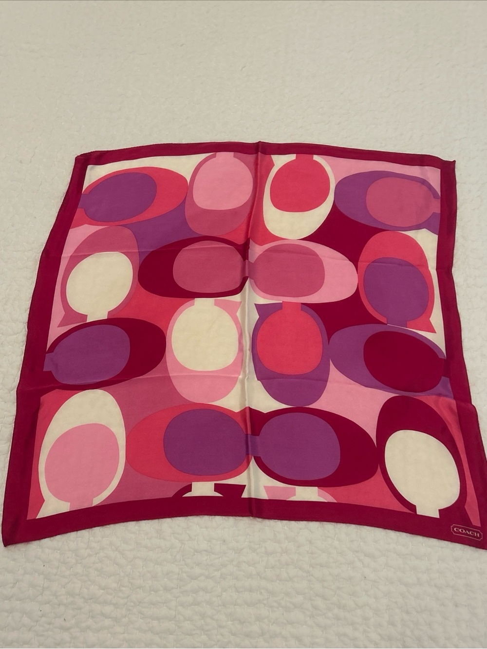 Coach Pink and Purple Graphic Signature Silk Square Scarf